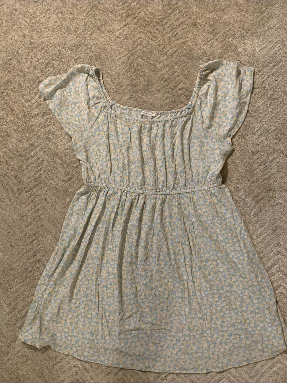 American Eagle Outfitters Light Blue Floral Puff Sleeve Dress